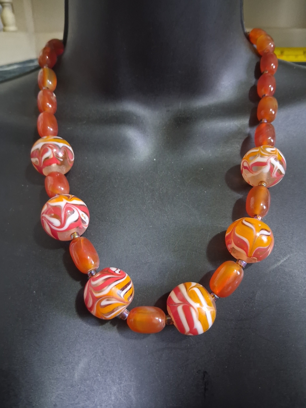 Handcrafted Vintage Murano Art Glass Marbled Bead Necklace - Women Jewelry